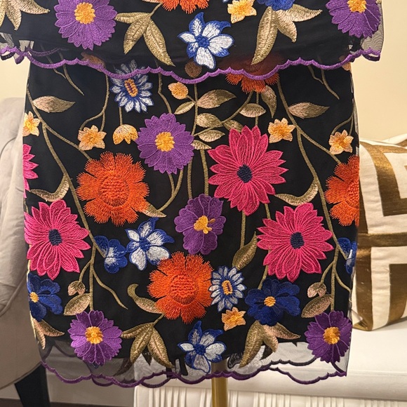 MILLY | Coord Skirt Set Floral Embroidered Black Skirt and matching Top Coord - Picture 9 of 15